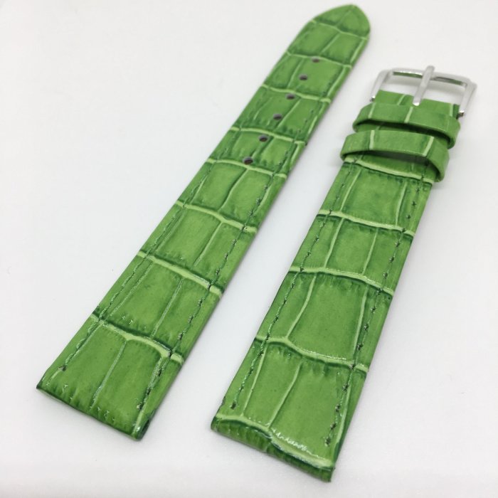 【錶帶家】『品質嚴選』LIMA 義大利進口牛皮錶帶壓鱷魚皮紋真皮錶帶綠色20mm 18mm 16mm 14mm 12mm