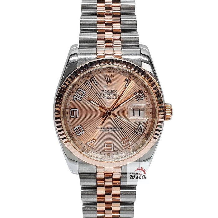 【大眾名錶】ROLEX勞力士 116231 Datejust 蠔式日誌 2006/06 18K玫瑰半金 粉色同心圓面盤 阿拉伯數字時標 五珠帶 台灣保單G355
