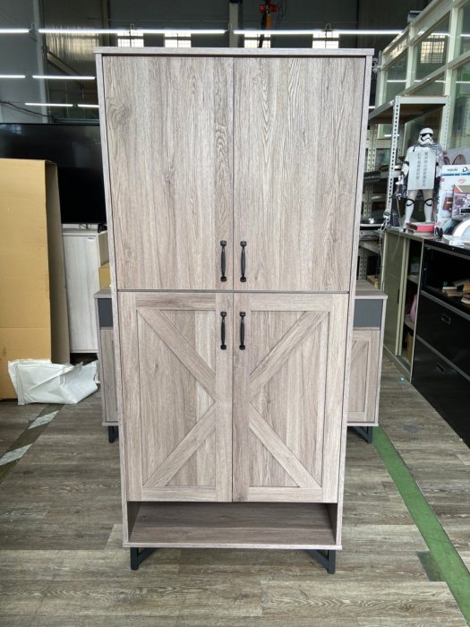 吉田二手傢俱❤全新灰橡高版鞋櫃 有門鞋櫃 木鞋櫃 櫥櫃 收納櫃 拉門鞋櫃 鞋架 開放鞋櫃 工業風 拖鞋