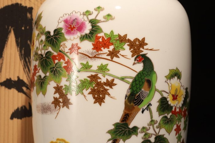 8/16結標日本高野窯色繪金彩花鳥賞瓶原供箱CDH0125 -花道侘寂插花花藝