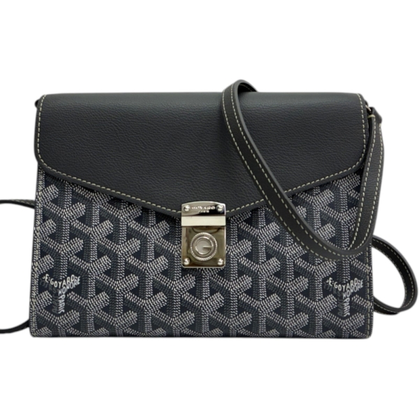 GOYARD 高雅德 灰色 Goyardine帆布 牛皮 Chypre Wallet Pouch 信封包 肩背包 【二手名牌BRAND OFF】