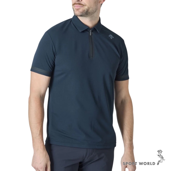 Descente 迪桑特 短袖上衣 男裝 半開襟 海軍藍【運動世界】DG6SHS10MT-BK00