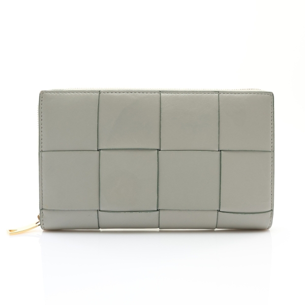 BOTTEGA VENETA BV 寶緹嘉 Cassette 拉鍊長夾 淺綠色 編織羊皮 649607 【二手名牌BRAND OFF】