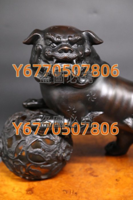 日本古董銅獅子擺件唐獅置物大型鑄銅獅子雕塑日本古美術作品唐銅制《玉