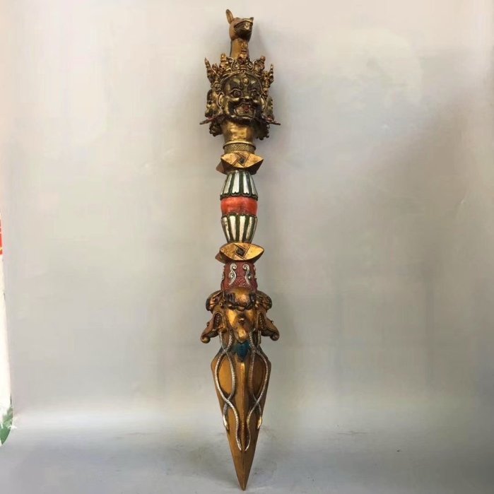 開光純銅彩繪法器馬途頭普巴金剛杵降魔杵鎮宅辟邪風水擺件長10.5釐米