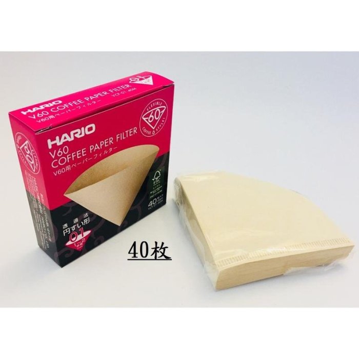 HARIO V60系列濾杯專用無漂白01濾紙40枚(1-2杯用) VCF-01-40M
