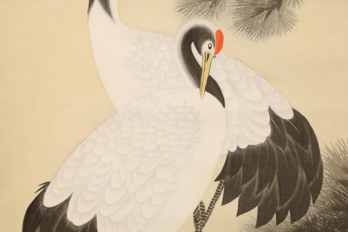 9/9結標翠香清夏歸漁廣邦冬日歸漁松鶴老松雙鶴手繪3軸PDH0079 116