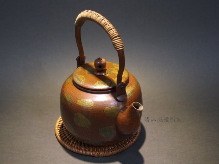☆清沁苑☆日本茶道具~鎚打銅器島倉堂宣德色瑬金鎚目銅壺銅瓶~c927