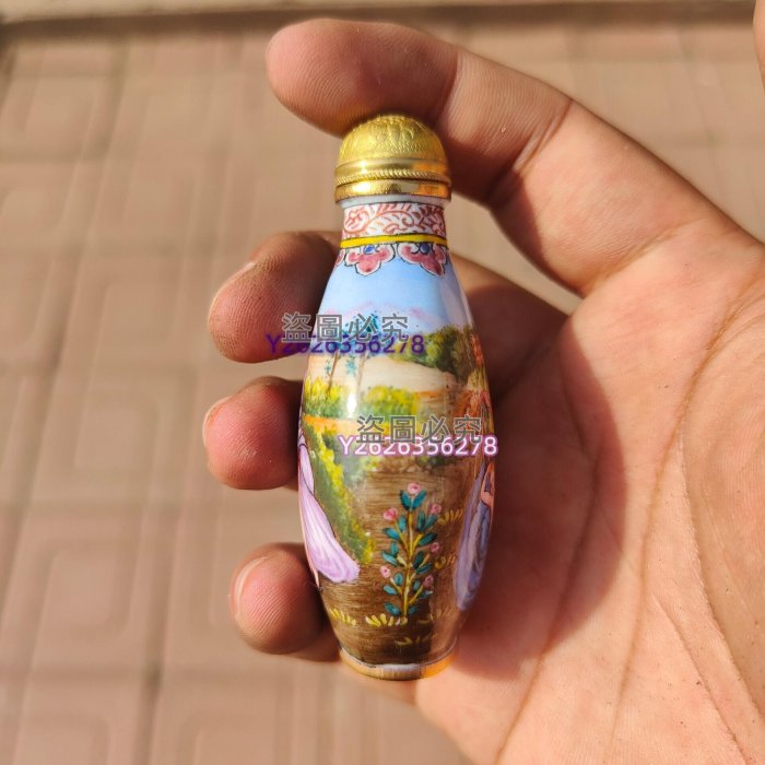 中国古美術・旧藏銅胎鎏金エナメル彩花瓶・珐琅彩・純銅・純手描き・箱付き・文房置物 銅胎畫琺瑯彩鎏金鼻煙壺西洋畫舊貨老物件收藏【二手】【破銅爛鐵