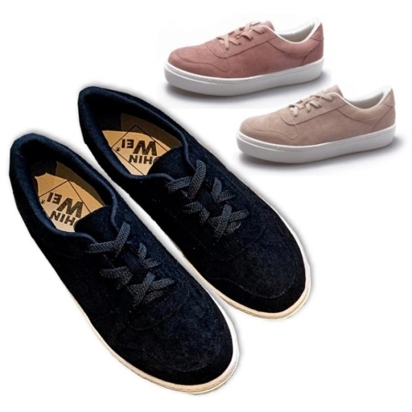 領券折100 | 訂製款．MIT韓國款綁帶厚底麂皮絨拚色帆布鞋