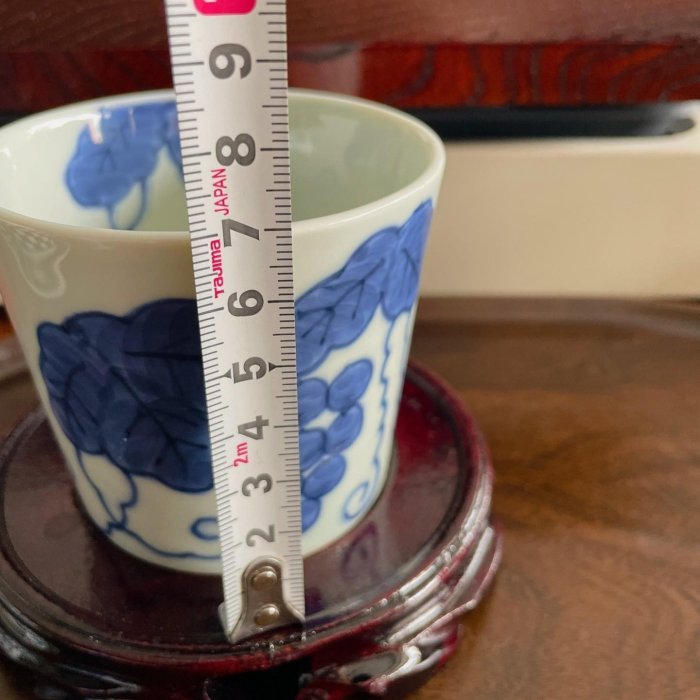 日本回流職人手作青花手繪葡萄朱口杯主人茶杯復古茶具送禮收藏【富山