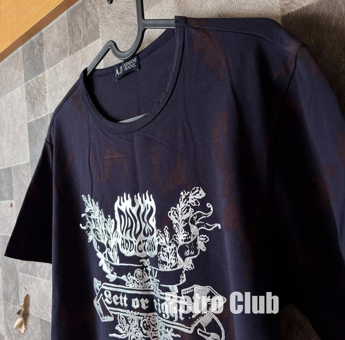 Retro CLUB【一元起標】【二手】義大利品牌 Armani Jeans 深藍色 休閒短T LOGO設計 C260713