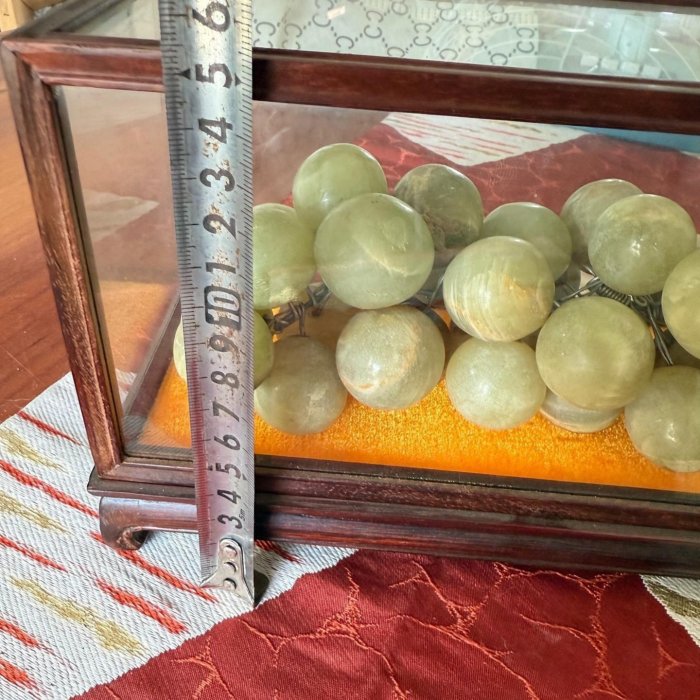 二手】日本回流玉石葡萄擺壽山石葡萄多子多福手把外面酸枝木玻璃