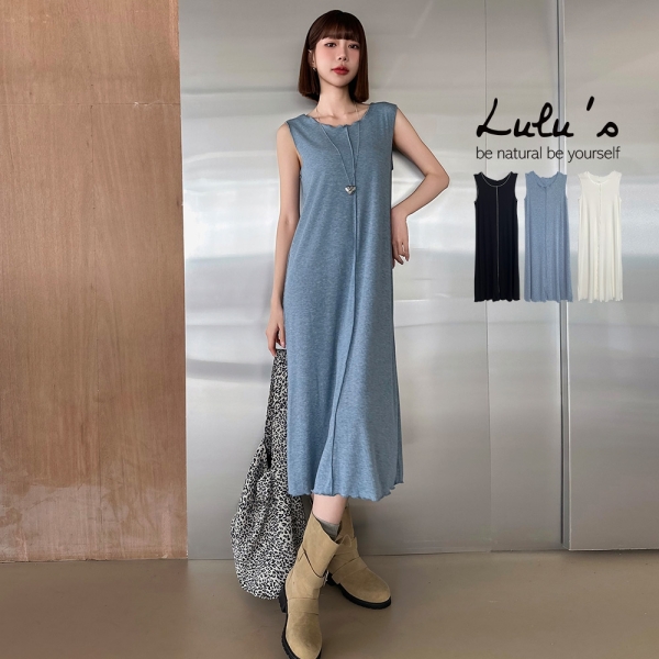 LULUS/木耳邊中線無袖長洋裝３色【A02250062】