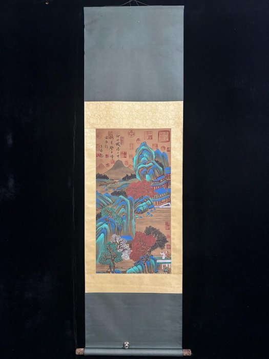 老字畫《趙孟頫山水》絹布手繪材質絹布裝裱尺寸187cm*60cm左右畫心尺寸