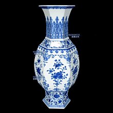 清乾隆青花折枝花卉紋六方瓶53×22，4000101 青花琺瑯彩五彩二手【古雲