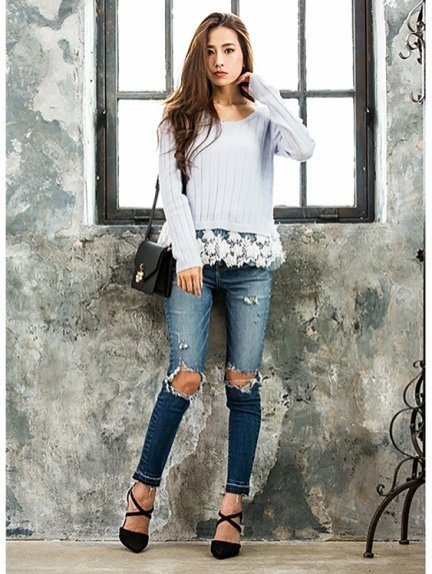 日本代購 rienda 刷破 深色 貼腿褲 牛仔褲 sly ur levis jeanasis evisu 無印 參考