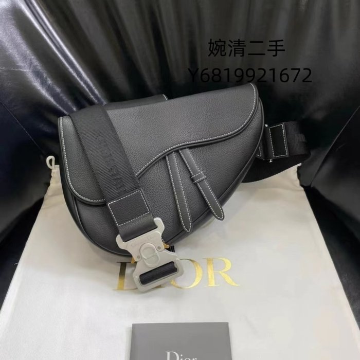 婉清二手 Dior 迪奧 男款 馬鞍包 胸包 斜挎包 全皮款 黑色 1ADPO093YKK_H00N