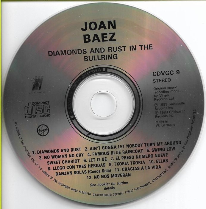 【中古】「未使用品」［CD］Diamonds & Rust 二手CD】Joan Baez：Diamonds and Rust in the Bullring《西德版，無