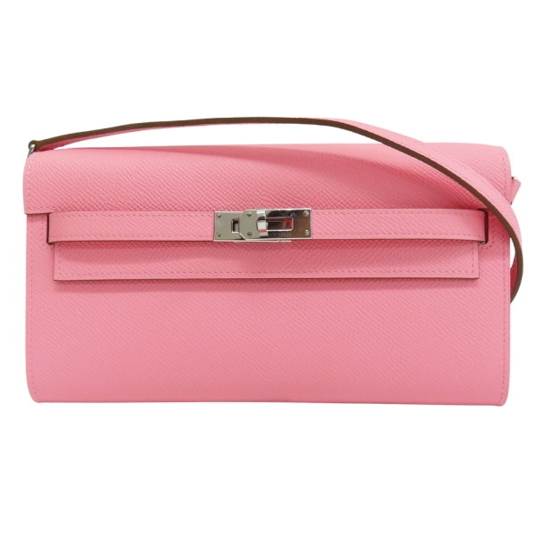 【二手名牌BRAND OFF】HERMES 愛馬仕 奶昔粉 Epsom牛皮 Kelly To Go Wallet 肩揹包 Z刻 銀釦