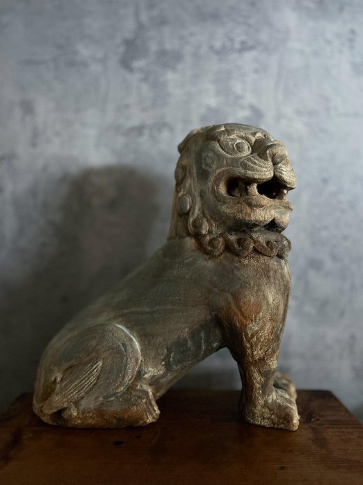嚴選日本鎌倉時代木雕狛犬，國內現貨直銷，極上駁漆神獸雕像木雕、狛犬