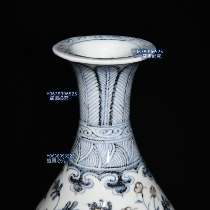 明洪武青花釉里紅纏枝花卉紋玉壺春瓶，高32cm直徑20cm，編號6 五彩青花