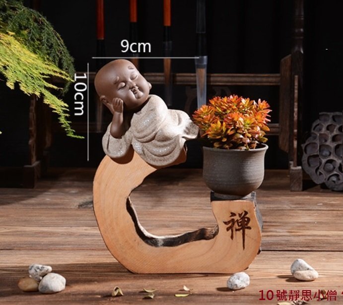 創意陶瓷擺飾紫砂陶禪意靜思小僧10號小沙彌小和尚彩釉陶土陶塑茶寵長輩