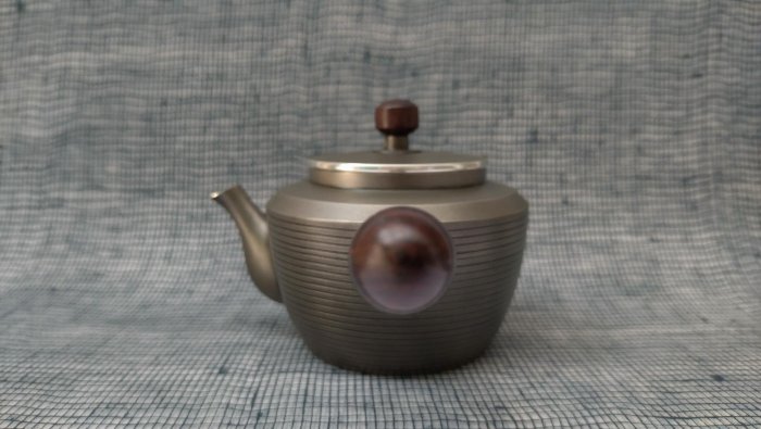 日本金工藝品茶道具~精美日本側把錫茶壺，日本大阪煙波浪華傳統手作錫