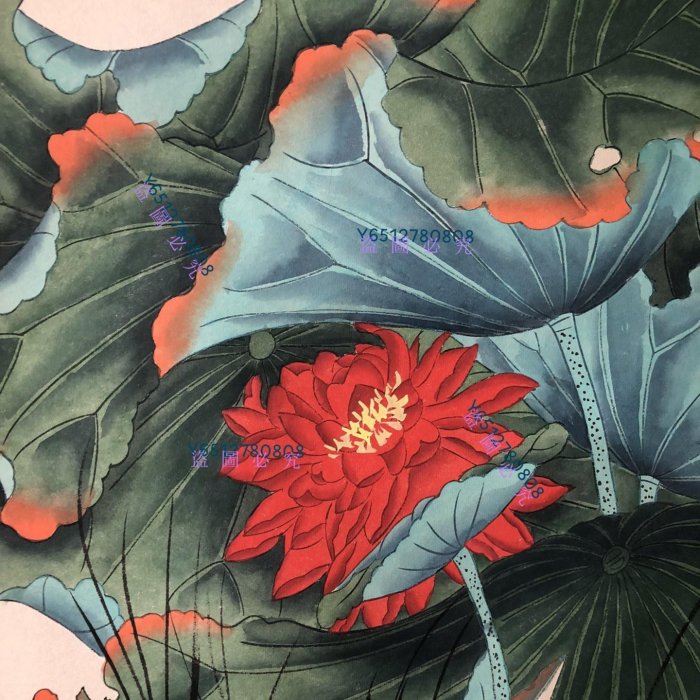 L22【張大千】荷花四尺純手繪作品，一物一圖裱好尺寸200*90cm畫芯尺寸