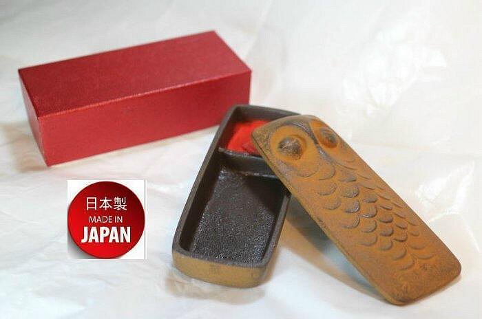 NAGAE~日本製造~高岡銅器~102-09~印泥盒~馬場忠賓~鑄鐵~茶色~3.2*4.5