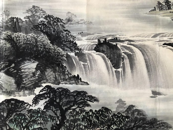 悲鴻 山水圖 Z244【徐悲鴻】山水畫，六尺橫幅純手繪作品尺寸約：238*100厘米未裝裱