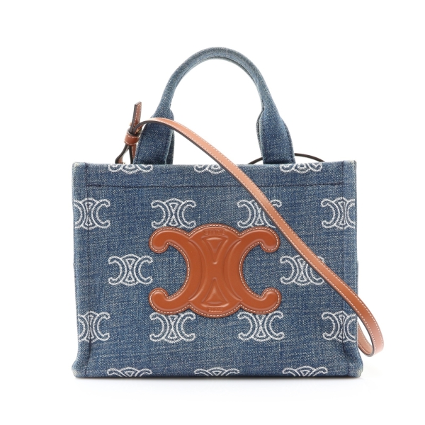 CELINE 賽琳 Small Cabas Thais 兩用包 藍色單寧布 棕色牛皮 199162FED 【二手名牌BRAND OFF】