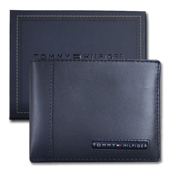 【Tommy】Tommy Hilfiger 男皮夾 短夾 牛皮夾 多卡夾 獨立卡夾 大鈔夾 品牌盒裝／藍色