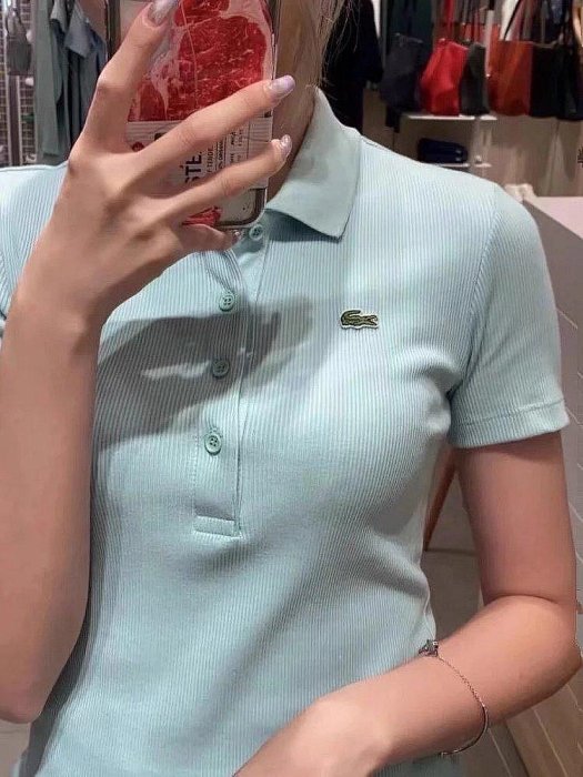 100％原廠 LACOSTE法國鱷魚2025夏季新款 女裝綠色休閑正肩純棉修身翻領短