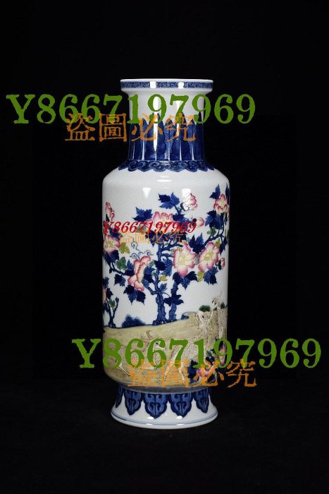 大清乾隆年制青花斗彩三羊開泰芙蓉花棒槌瓶800高35厘米直徑16厘米228