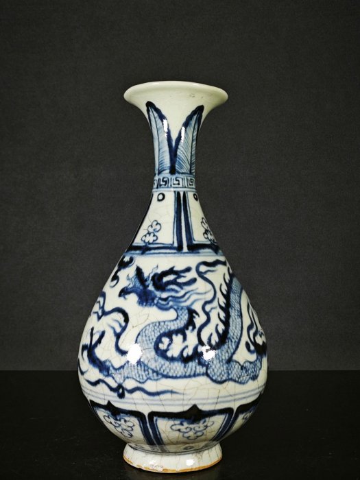 龍紋玉壺春瓶 工芸品 陶磁器 装飾品 花瓶 花器 美品 美術品 置物 陶芸