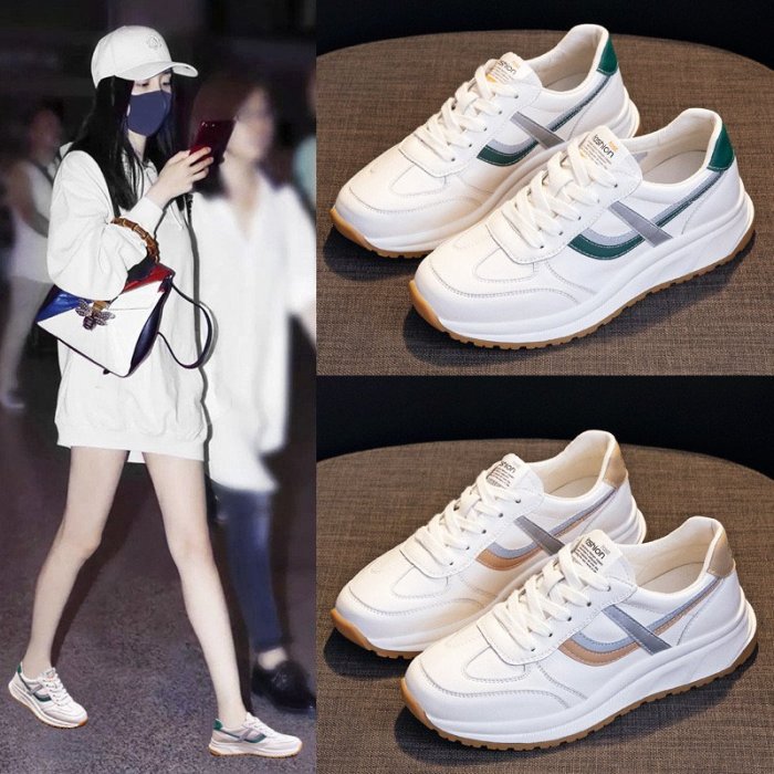 新款女鞋 真皮運動鞋女 厚底真皮休閒鞋女 厚底真皮小白鞋女 真皮阿甘鞋女 真皮慢跑鞋 真皮健走鞋女