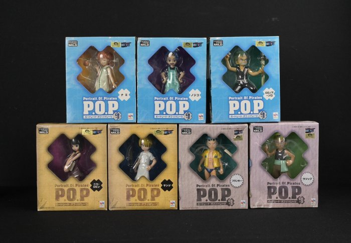 《玖隆蕭松和 挖寶網S》日版金證 ONE PIECE航海王 POP 幼童時期 羅賓 香吉士 索龍 騙人布 娜美 諾琪高 佛朗基 公仔 盒裝 7入(10336)