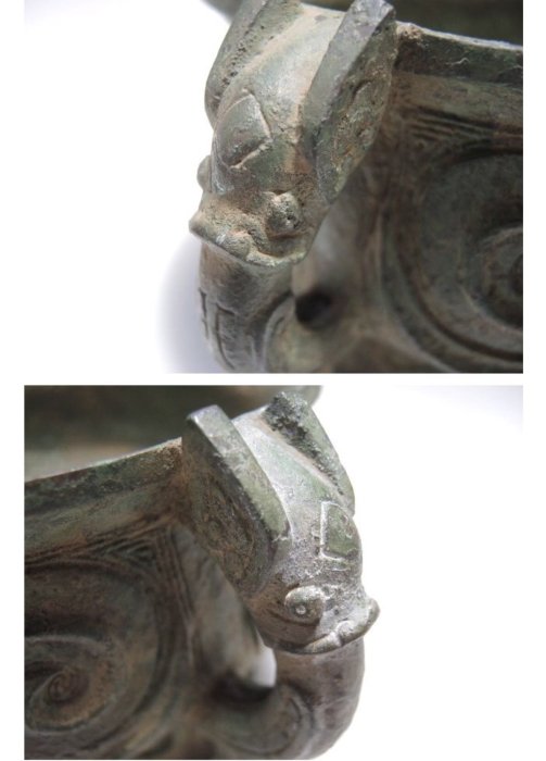 日本回流-中國-商周-双耳饕餮紋香炉青銅器重3.4kg 直徑18公分高