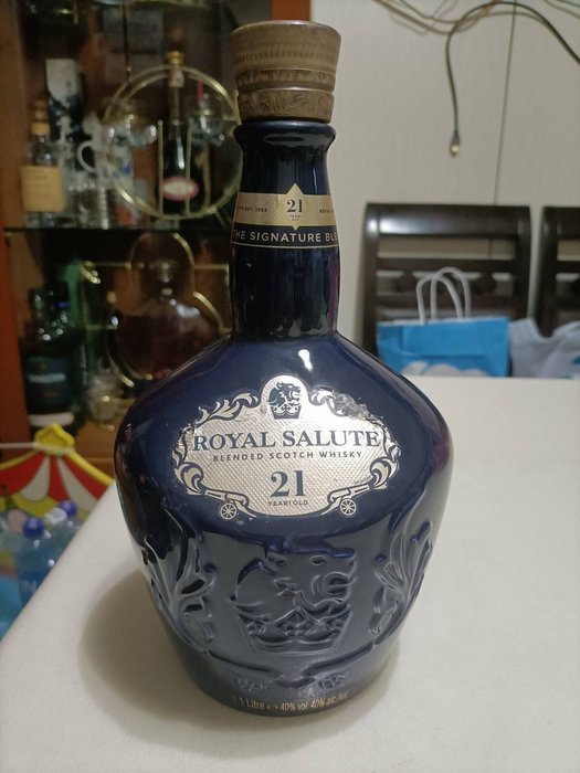 空酒瓶 ROYAL SALUTE 皇家禮炮21年 蘇格蘭威士忌 700ml 藍色 酒瓶 陶瓷空瓶 陶瓷瓶 裝飾擺設收藏