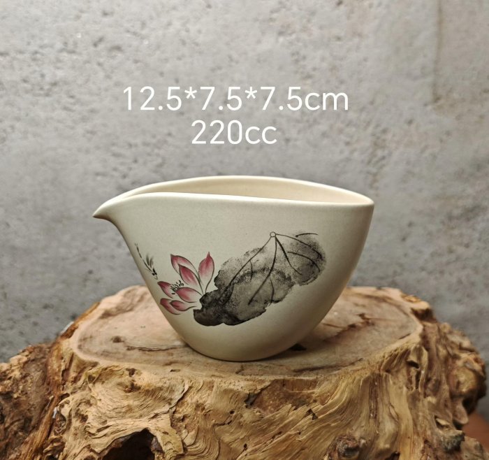 德化白陶手繪水墨荷花釉上彩公道杯純白陶瓷茶具220cc 優雅茶道配件出水