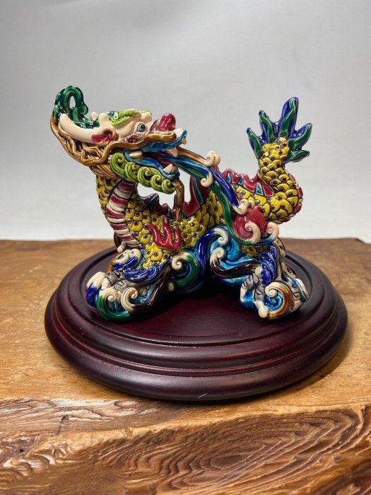 未使用】交趾陶 交趾焼 鹿港窯 獅子 置物 林智信 林俊亨 陶光