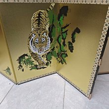 日本中古，金箔“竹虎圖”四折屏風/掛畫日本金箔屏風，日本屏風金箔隔斷