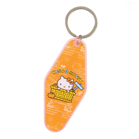 asdfkitty*KITTY 50週年紀念 復古吊牌鑰匙圈-水果籃-吊飾 掛飾-日本正版商品