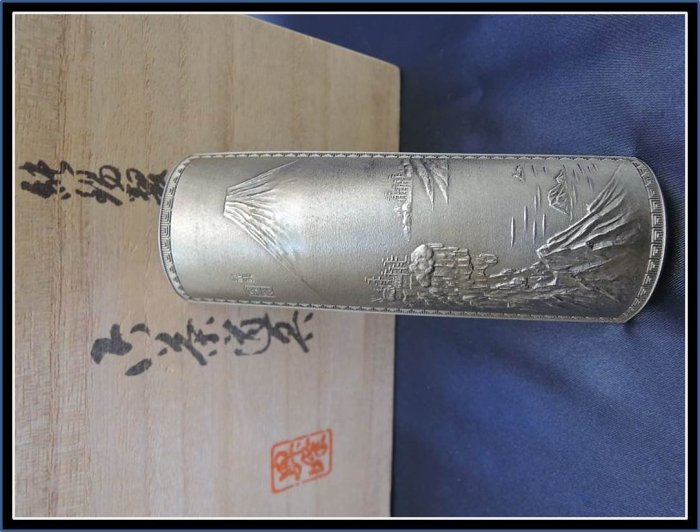昇峰』造 純錫 富士山水風景図茶合 茶量 茶匙 茶器 煎茶道具 【公式通販】