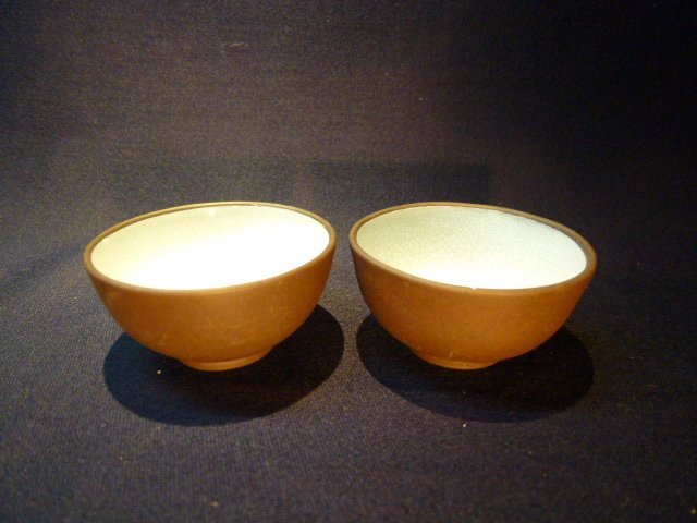 AC-06 紫砂一廠80年代老庫翻出貨圓底開片內釉外紫杯紫砂杯品茗杯2只1套