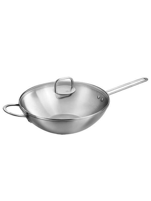 德國雙人no系列30cm不鏽鋼中式炒鍋家用無塗層物理不沾鍋炒鍋