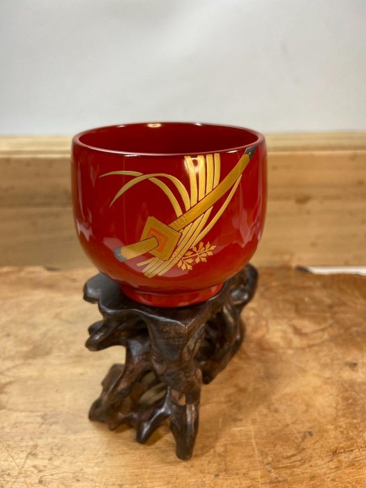 日本輪島塗名匠寺西松太作實木胎朱紅羅漢杯主人杯輪島塗時代名匠杯日本