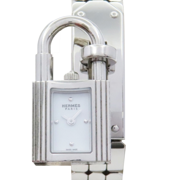 HERMES 愛馬仕 白色錶面 不鏽鋼 Kelly Mini 石英腕錶 KE4.110 【二手名牌BRAND OFF】