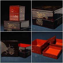 朱漆 如意文小箱｜時代漆器・香合・文箱・古美術 4/4結標日本古漆器蒔繪花籠團扇金彩黑朱重箱二件AEC0835 -漆碗漆盤漆盒